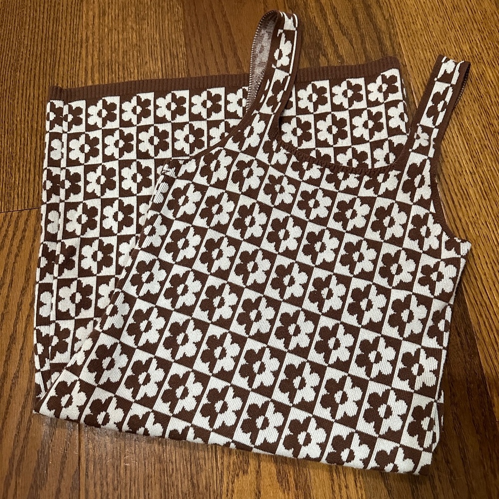 Hollister Y2K Groovy Brown Floral Knit Mini Emea Bare Jumper Dress Women Size S